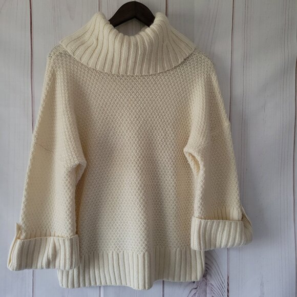 Talbots Chunky Knit Cowl Neck ¾ Length Sleeve Sweater, Women’s Petite M, Cream - Picture 5 of 11